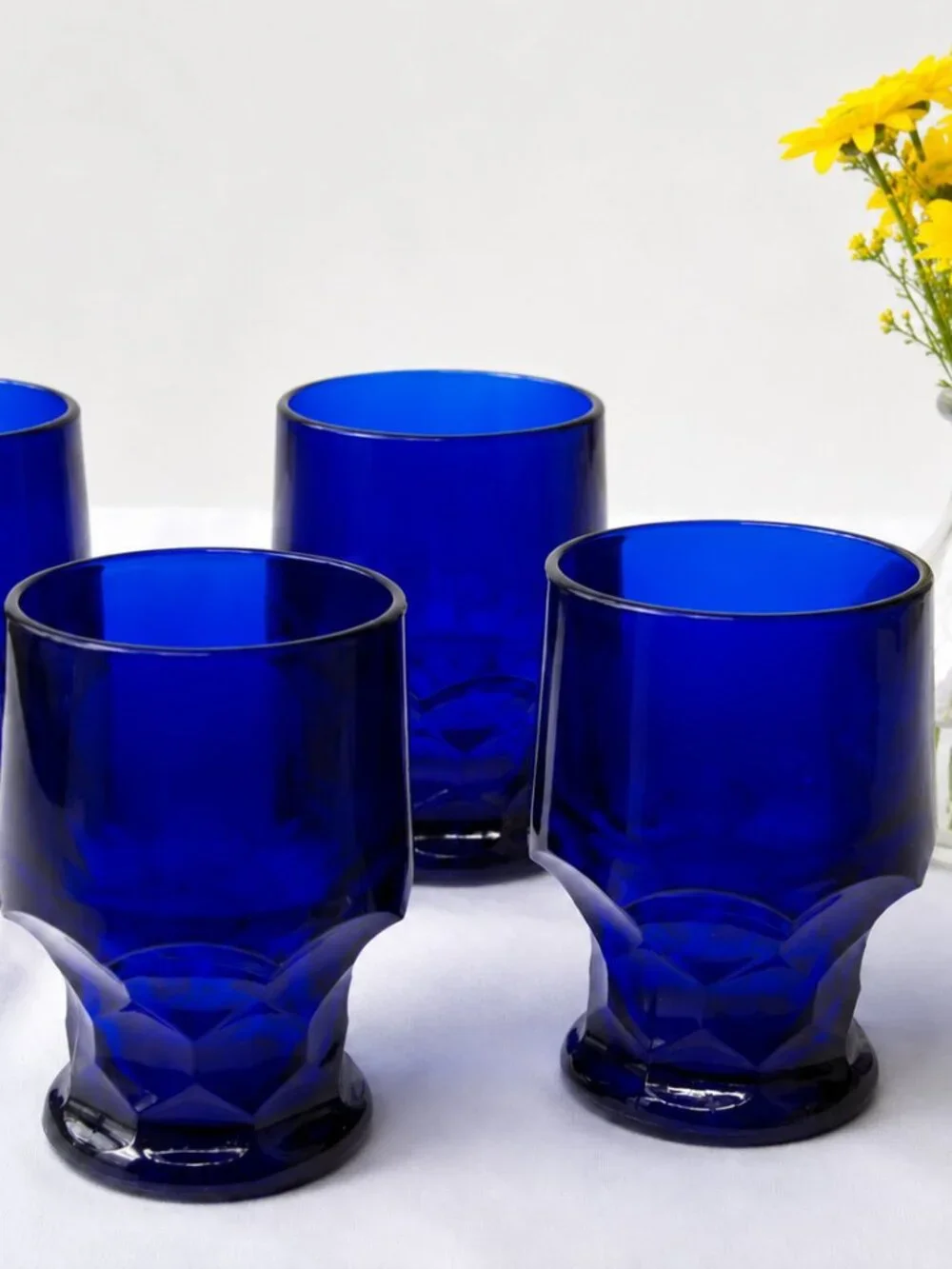 Set Of 4 Vintage Cobalt Blue Drinking Glasses